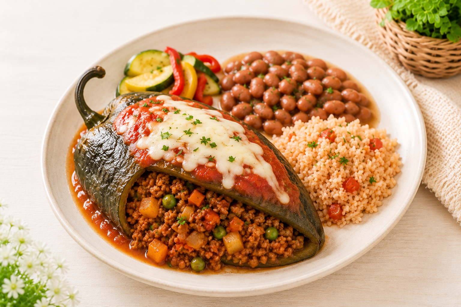 Chile Relleno picadillo de soya